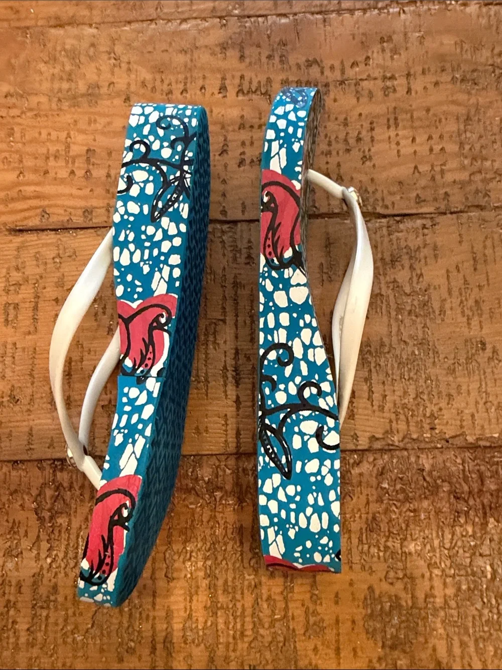 Tory Burch “Thandie” Blue & Pink Floral Platform Sandals with White Straps